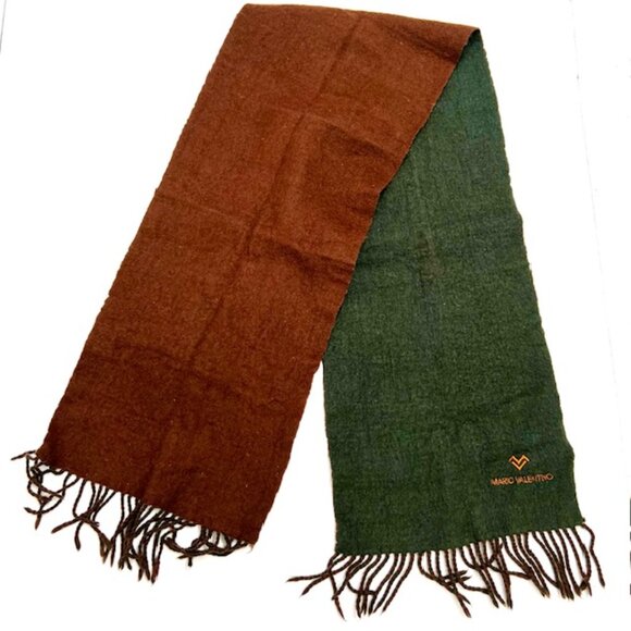Vgt  Mario Valentno Scarf Men/Women 100% Wool 58"x10"  Green Brown Fringed (74 - Picture 2 of 7